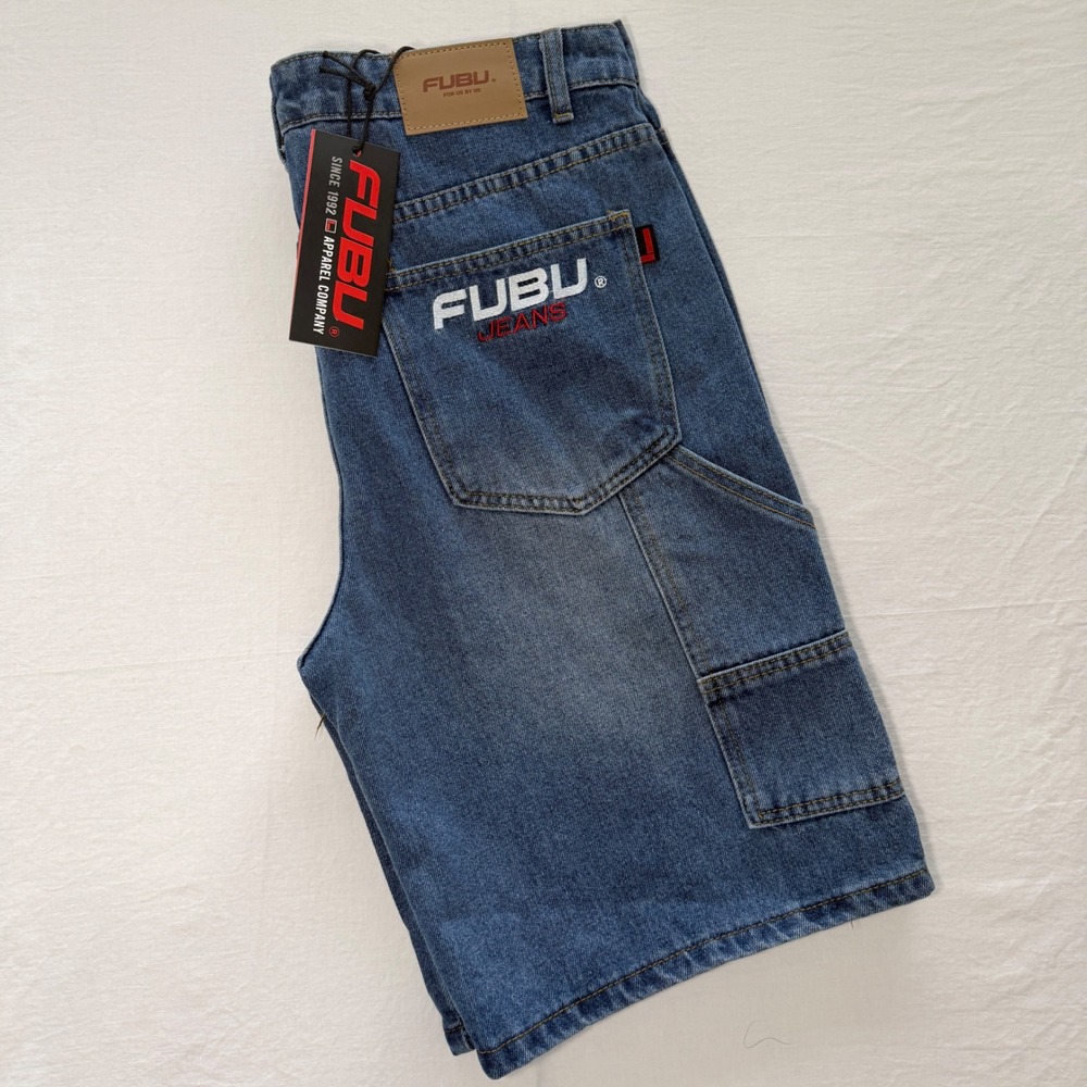 FUBU Mens 36 Blue Denim Carpenter Shorts NWT Baggy Jorts Hip Hop Streetwear